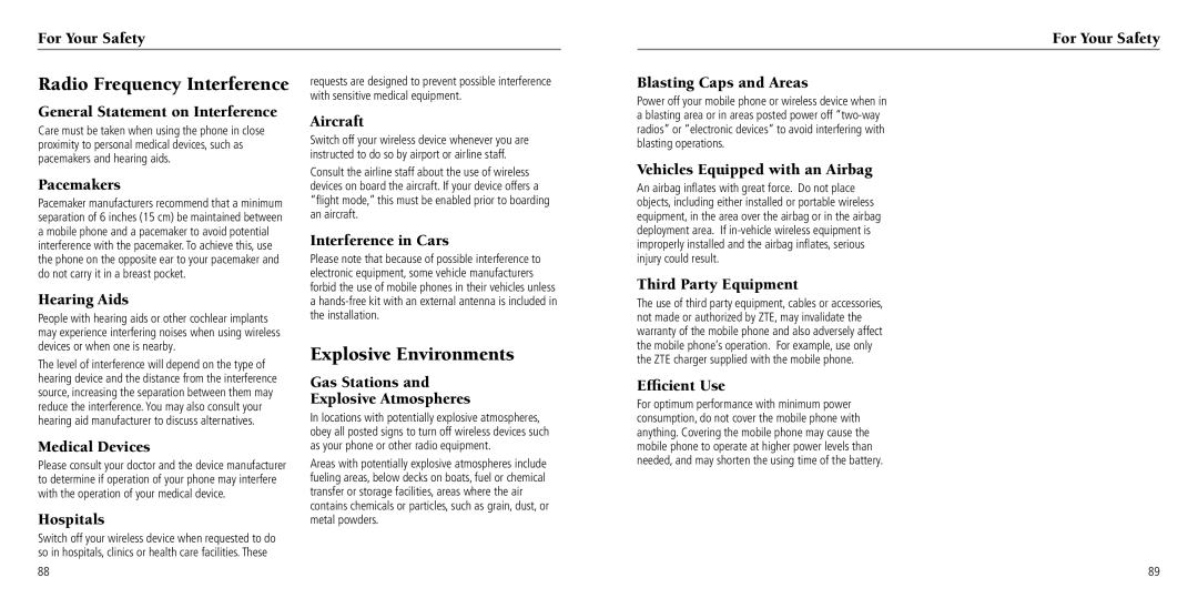 ZTE Z660G user manual Radio Frequency Interference, Explosive Environments 