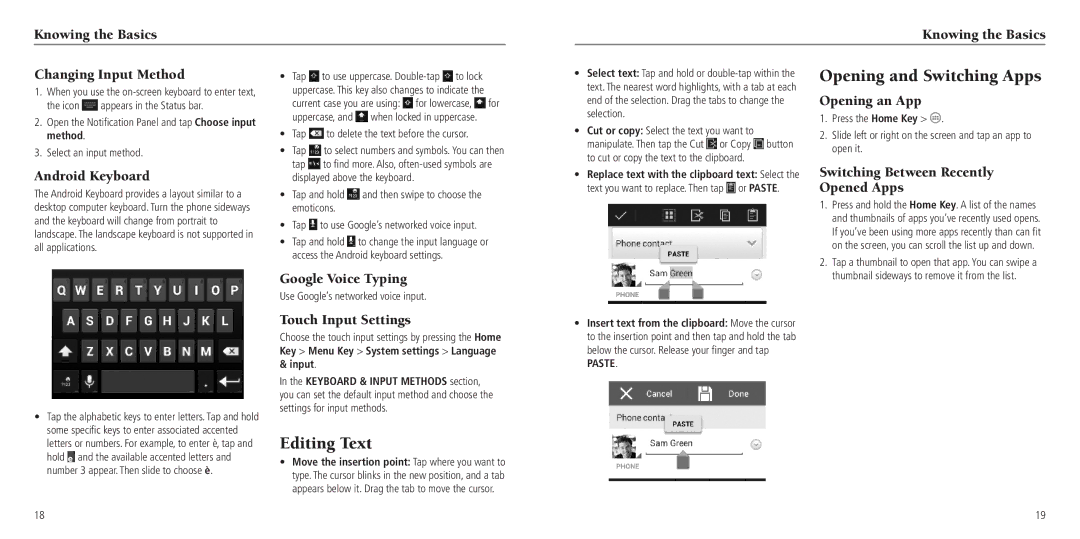 ZTE Z665C user manual Opening and Switching Apps, Editing Text 