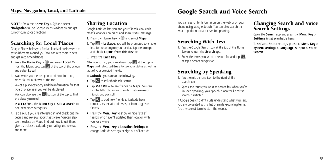 ZTE Z665C user manual Google Search and Voice Search 