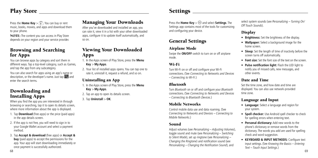 ZTE Z665C user manual Play Store, Settings 