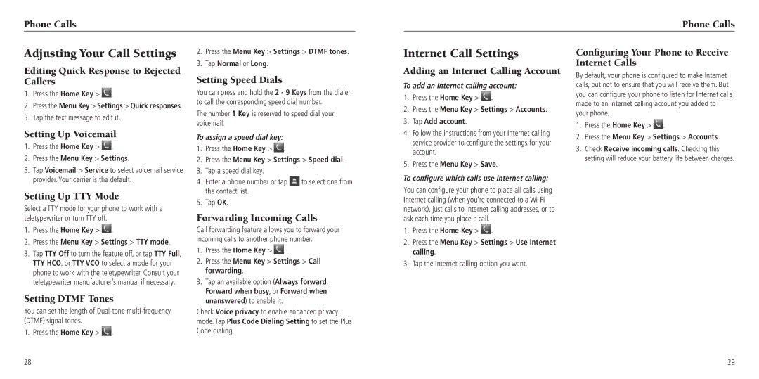 ZTE Z750C user manual Adjusting Your Call Settings, Internet Call Settings 