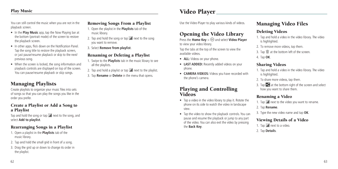 ZTE Z750C user manual Video Player, Opening the Video Library, Managing Video Files, Playing and Controlling Videos 