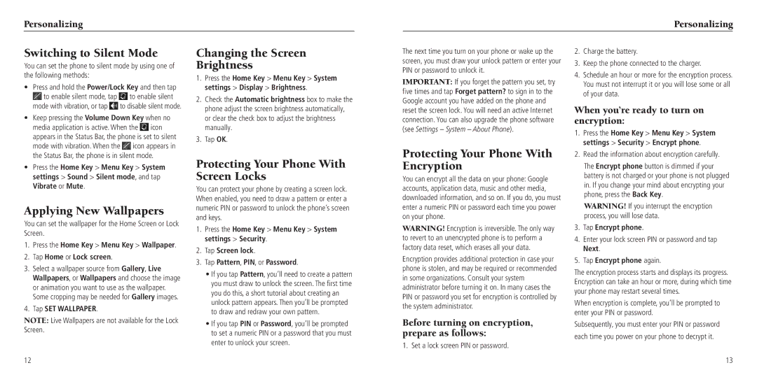 ZTE Z750C user manual Switching to Silent Mode, Applying New Wallpapers, Changing the Screen Brightness 