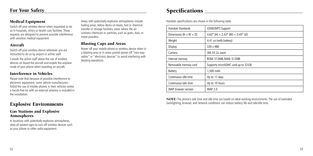 ZTE Z768G user manual Specifications, Explosive Environments 