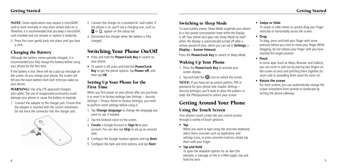 ZTE Z768G user manual Switching Your Phone On/Off, Getting Around Your Phone 