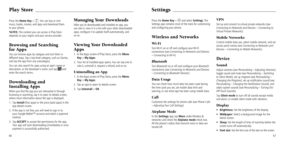 ZTE Z795G user manual Play Store, Settings 