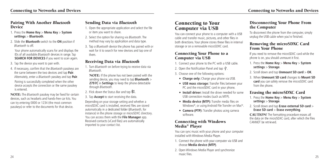 ZTE Z797C user manual Connecting to Your Computer via USB 