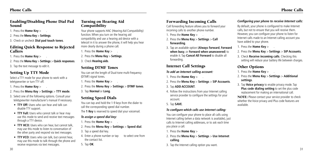 ZTE Z797C user manual Phone Calls Enabling/Disabling Phone Dial Pad Sound, Editing Quick Response to Rejected Callers 