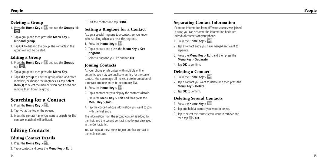 ZTE Z797C user manual Searching for a Contact, Editing Contacts 