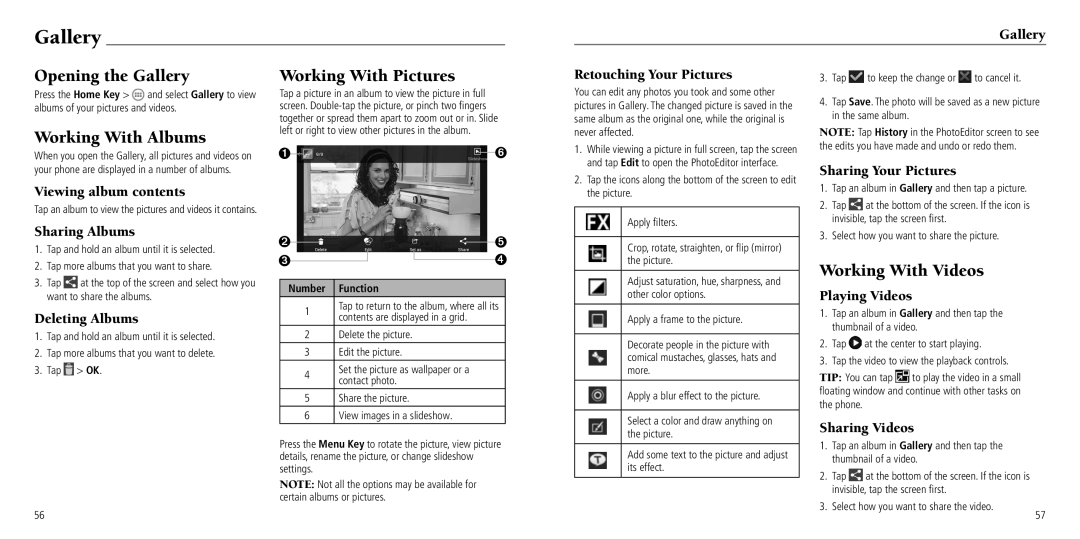 ZTE Z797C user manual Opening the Gallery, Working With Pictures, Working With Albums, Working With Videos 