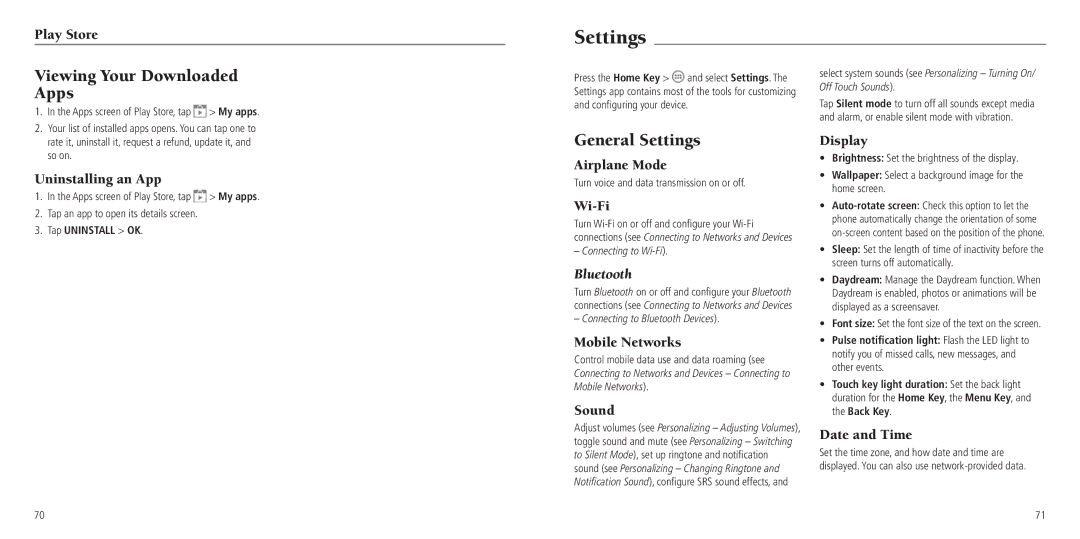 ZTE Z797C user manual Viewing Your Downloaded Apps, General Settings 