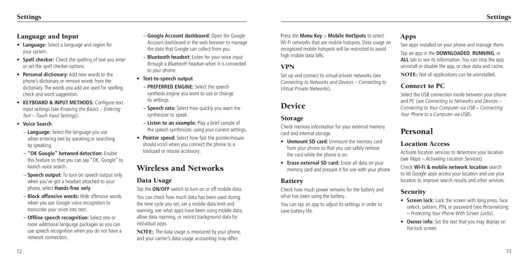 ZTE Z797C user manual Device, Wireless and Networks, Personal 