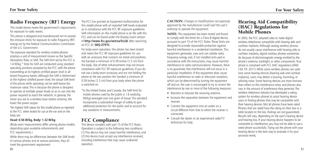 ZTE Z797C Radio Frequency RF Energy, Hearing Aid Compatibility HAC Regulations for Mobile Phones, FCC Compliance 