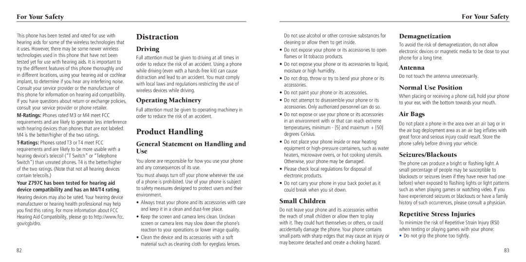 ZTE Z797C user manual Distraction, Product Handling 