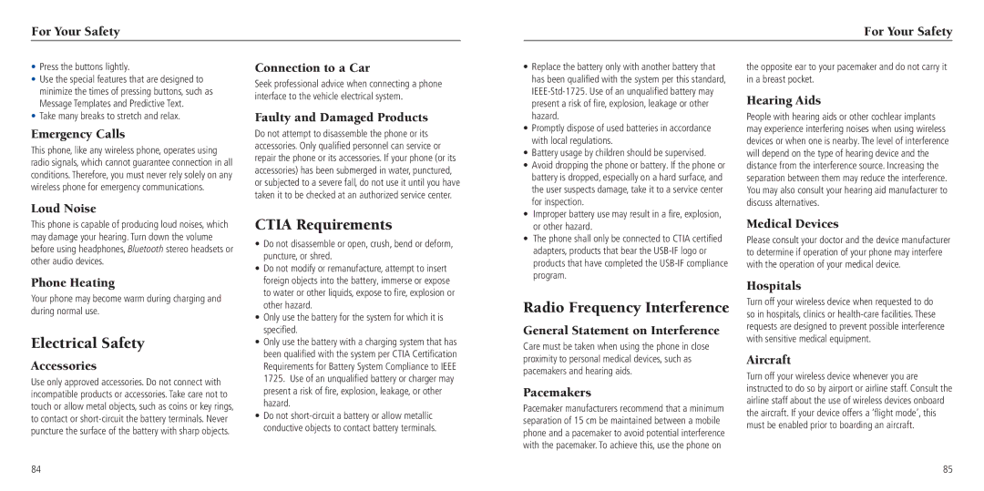 ZTE Z797C user manual Electrical Safety, Ctia Requirements, Radio Frequency Interference 