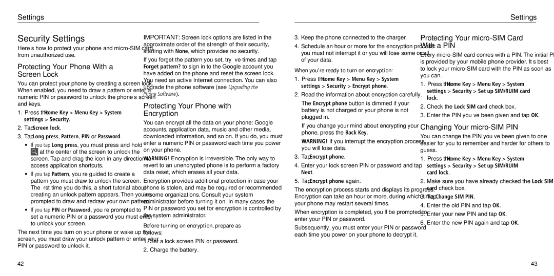 ZTE Z930L user manual Security Settings 