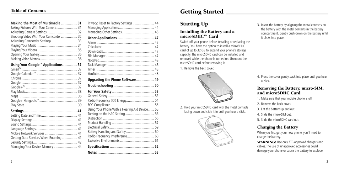 ZTE Z930L user manual Getting Started, Starting Up 