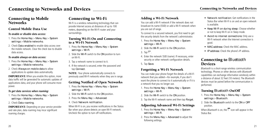 ZTE Z932L user manual Connecting to Networks and Devices, Connecting to Mobile Networks, Connecting to Wi-Fi 