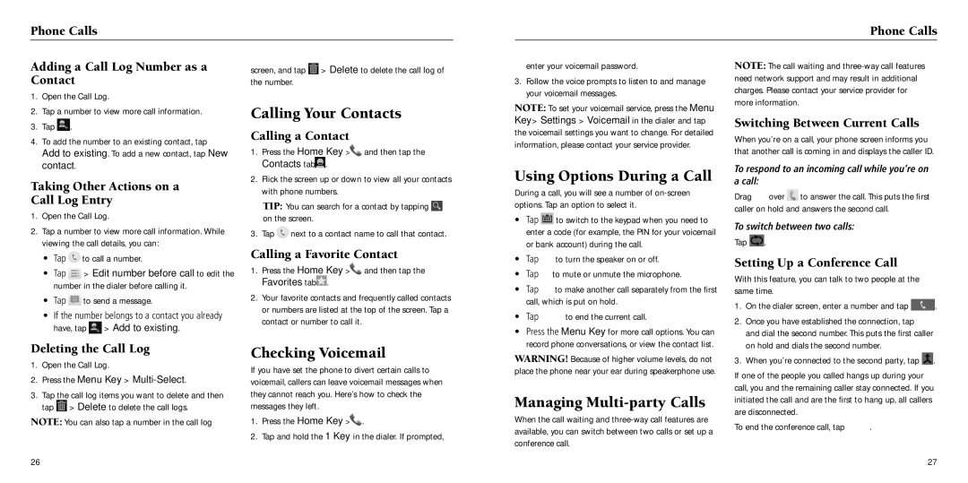 ZTE Z932L user manual Calling Your Contacts, Using Options During a Call, Checking Voicemail, Managing Multi-party Calls 