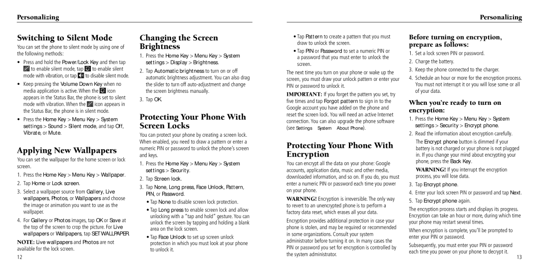 ZTE Z932L user manual Switching to Silent Mode, Changing the Screen Brightness, Protecting Your Phone With Screen Locks 