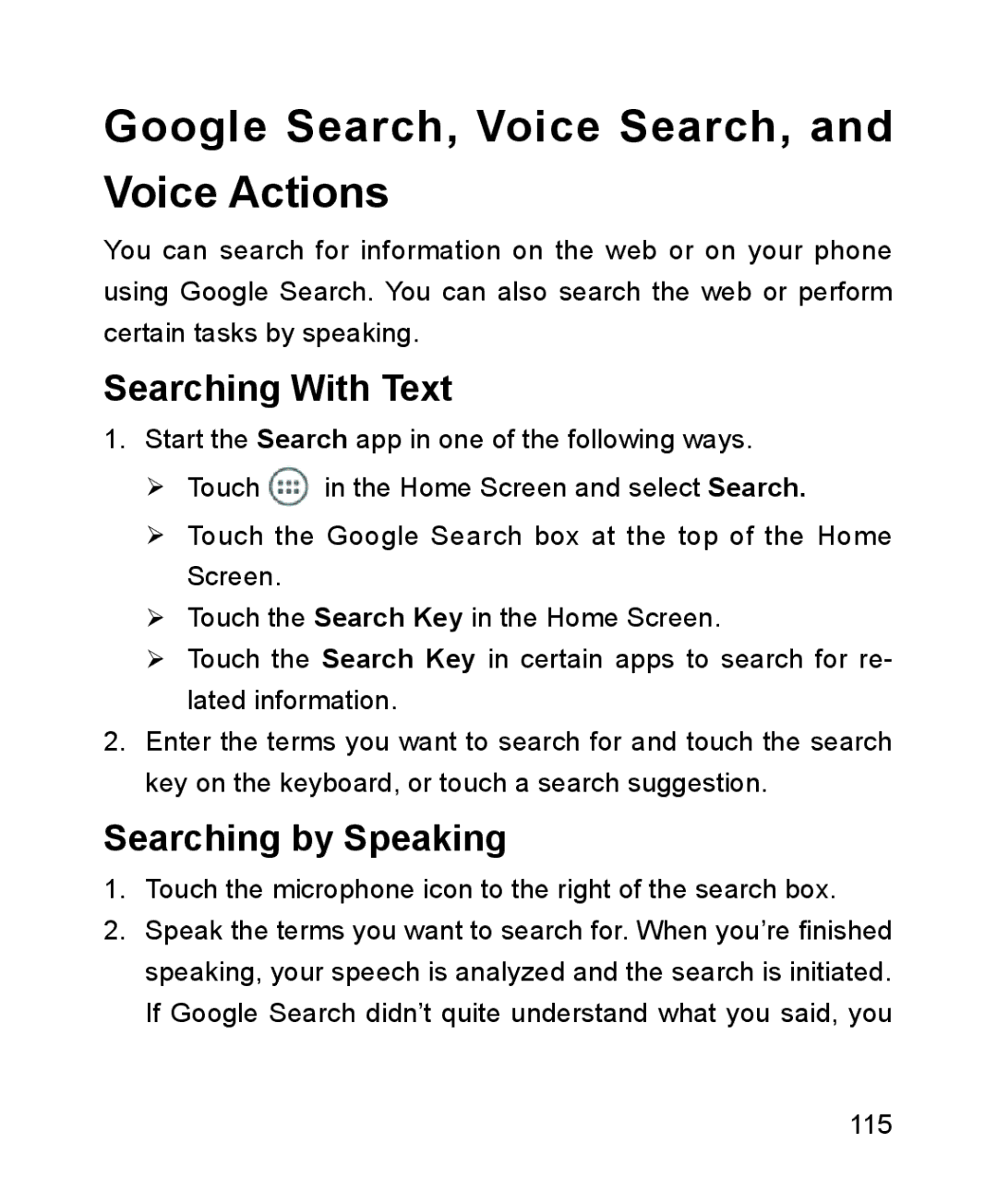 ZTE ZTE Blade III user manual Google Search, Voice Search, and Voice Actions, Searching With Text, Searching by Speaking 