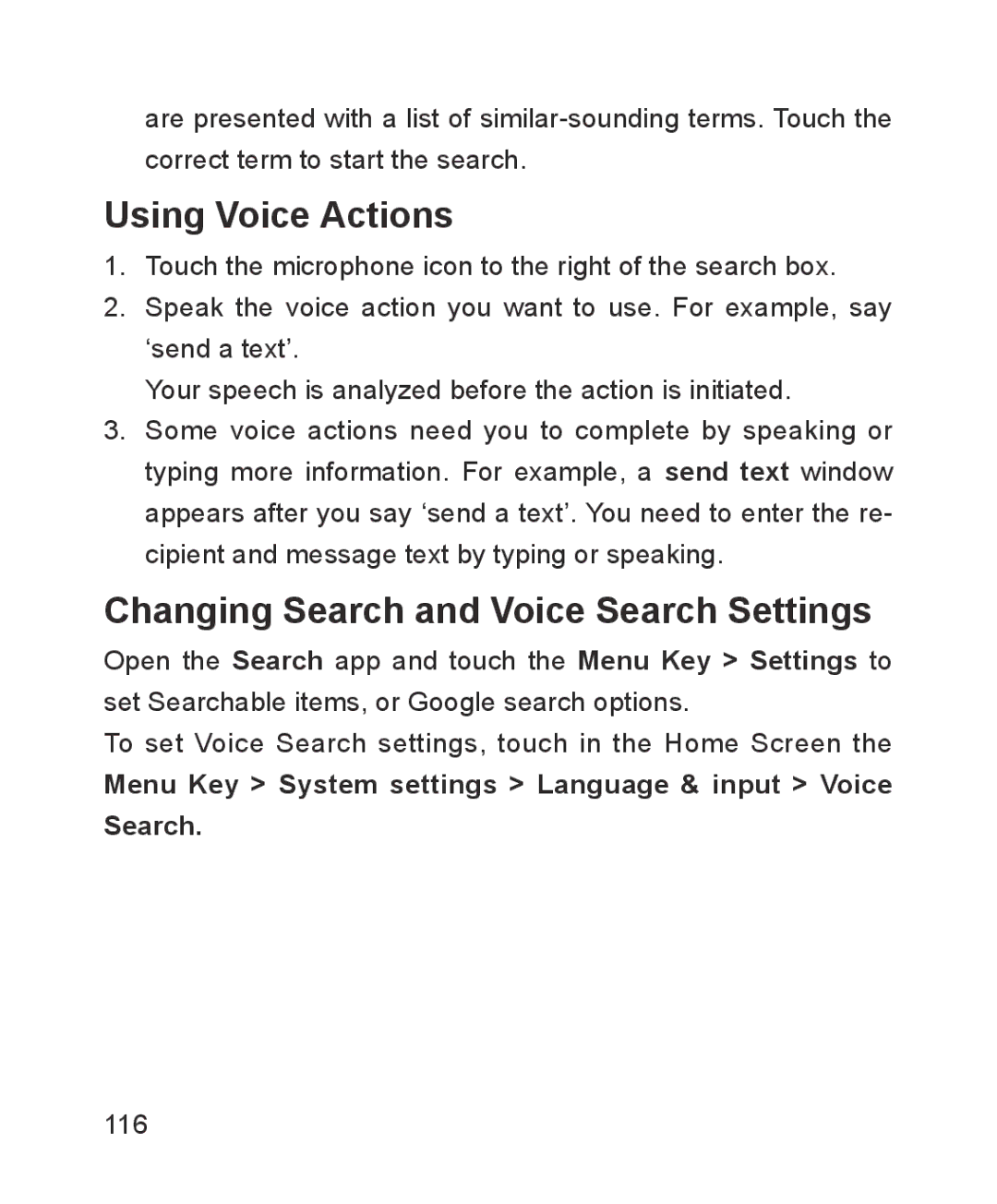 ZTE ZTE Blade III user manual Using Voice Actions, Changing Search and Voice Search Settings 