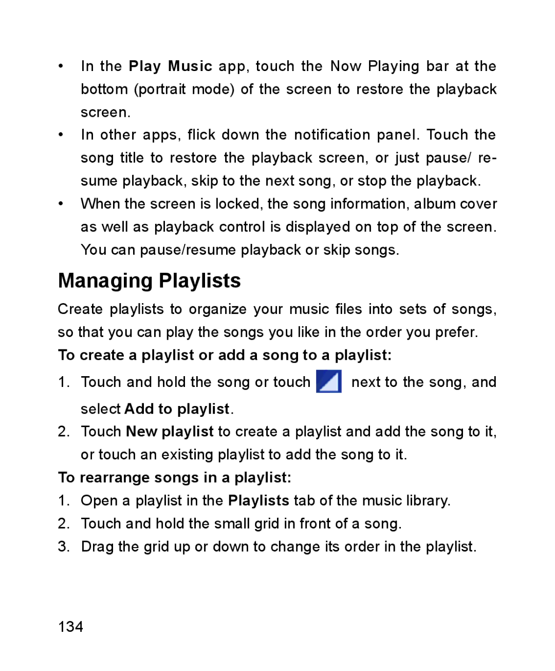 ZTE ZTE Blade III user manual Managing Playlists, To rearrange songs in a playlist 