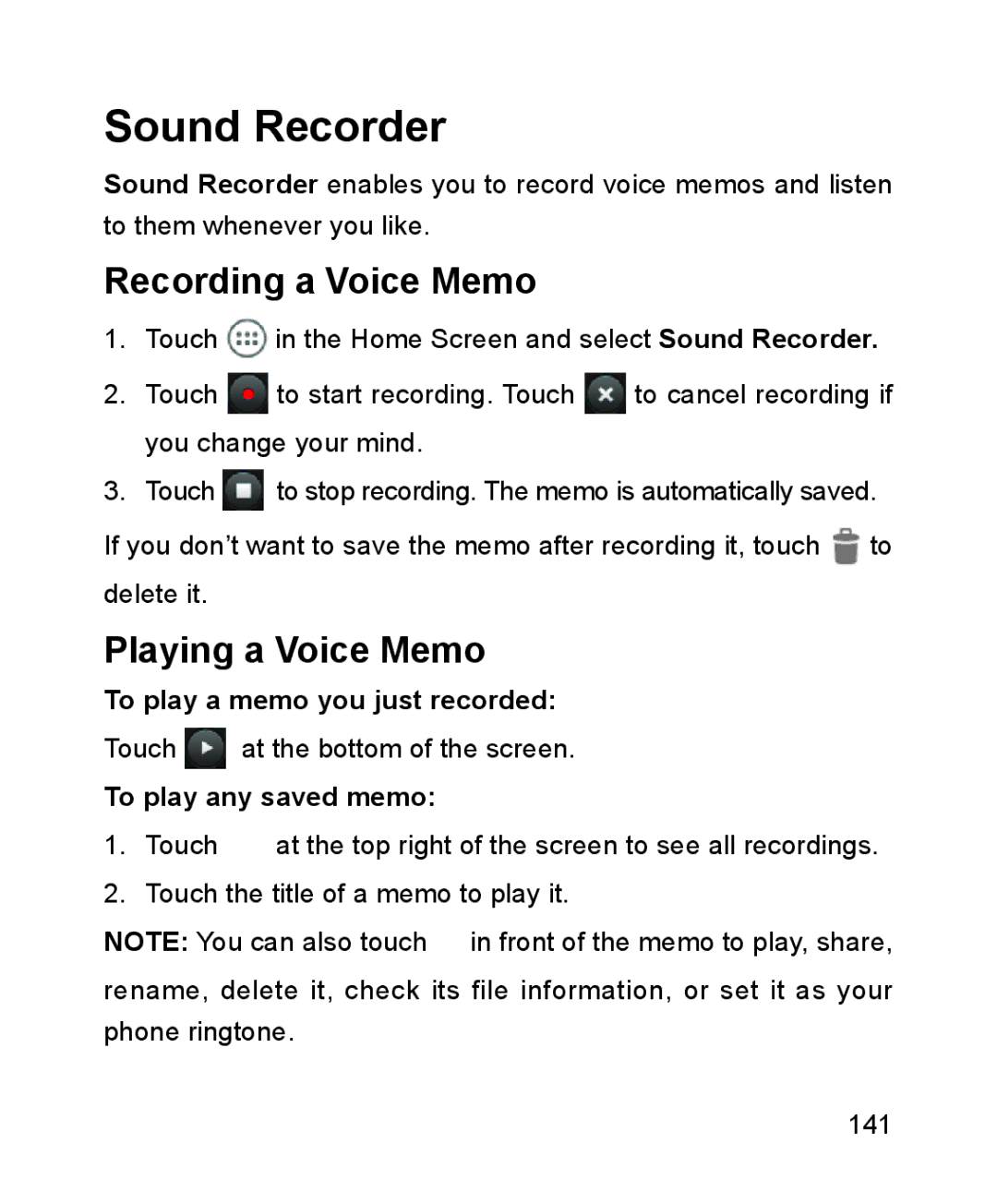 ZTE ZTE Blade III Sound Recorder, Recording a Voice Memo, Playing a Voice Memo, To play a memo you just recorded 