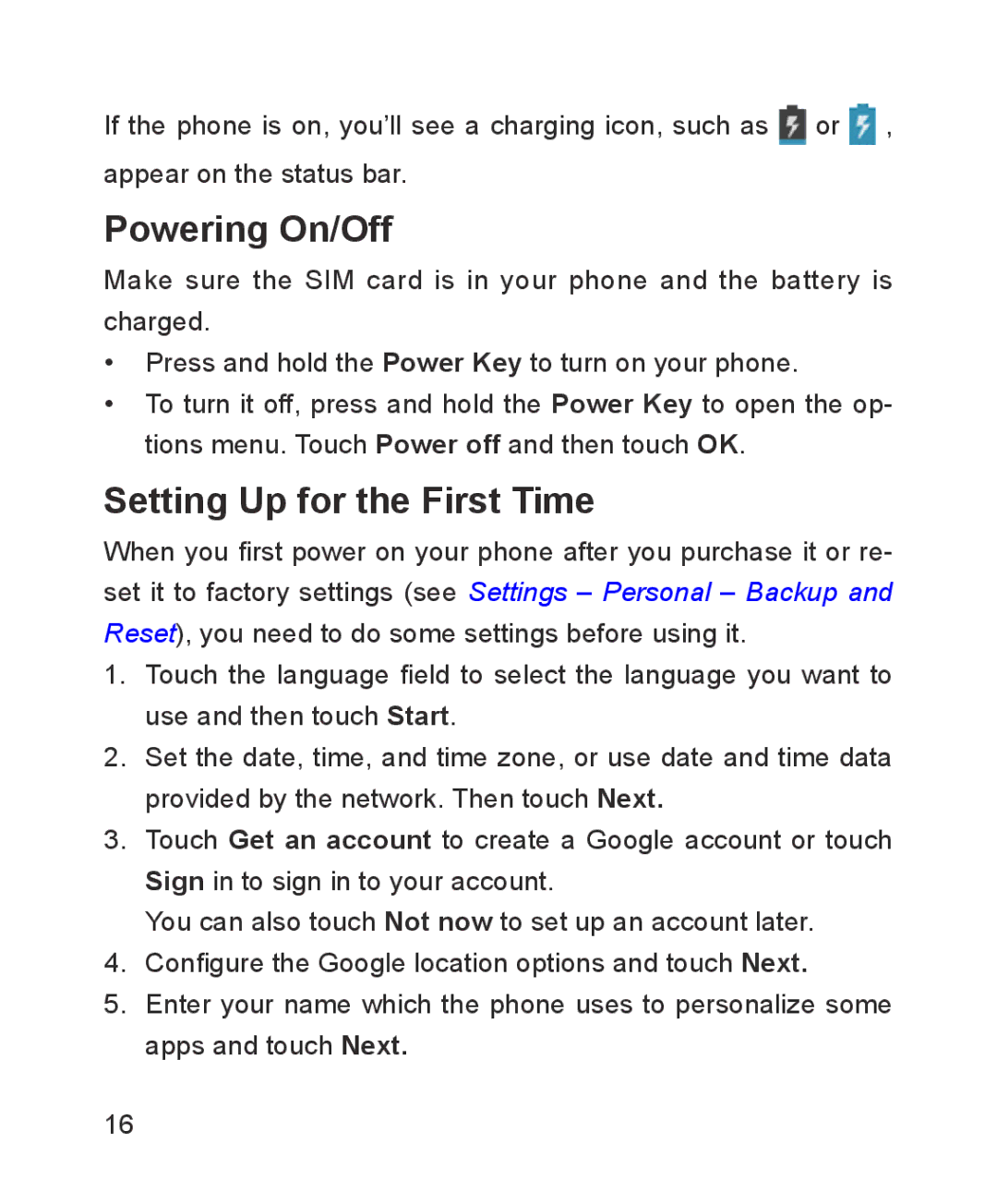 ZTE ZTE Blade III user manual Powering On/Off, Setting Up for the First Time 