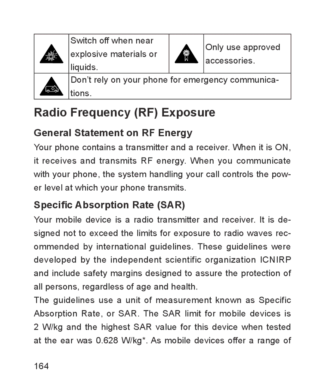 ZTE ZTE Blade III user manual Radio Frequency RF Exposure, General Statement on RF Energy, Specific Absorption Rate SAR 