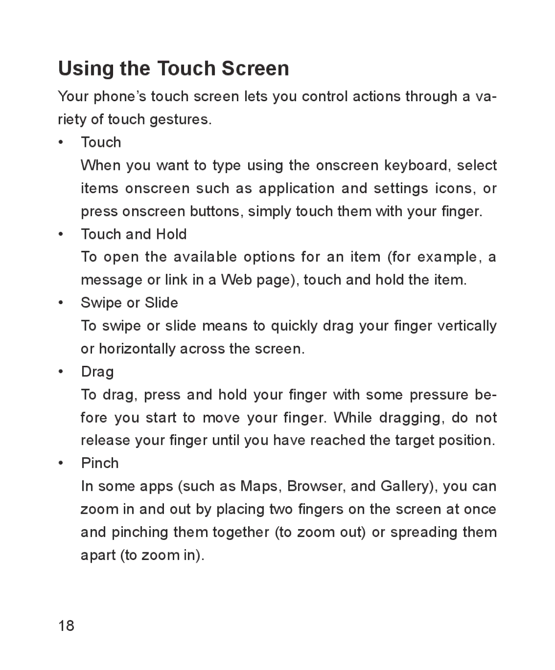 ZTE ZTE Blade III user manual Using the Touch Screen 