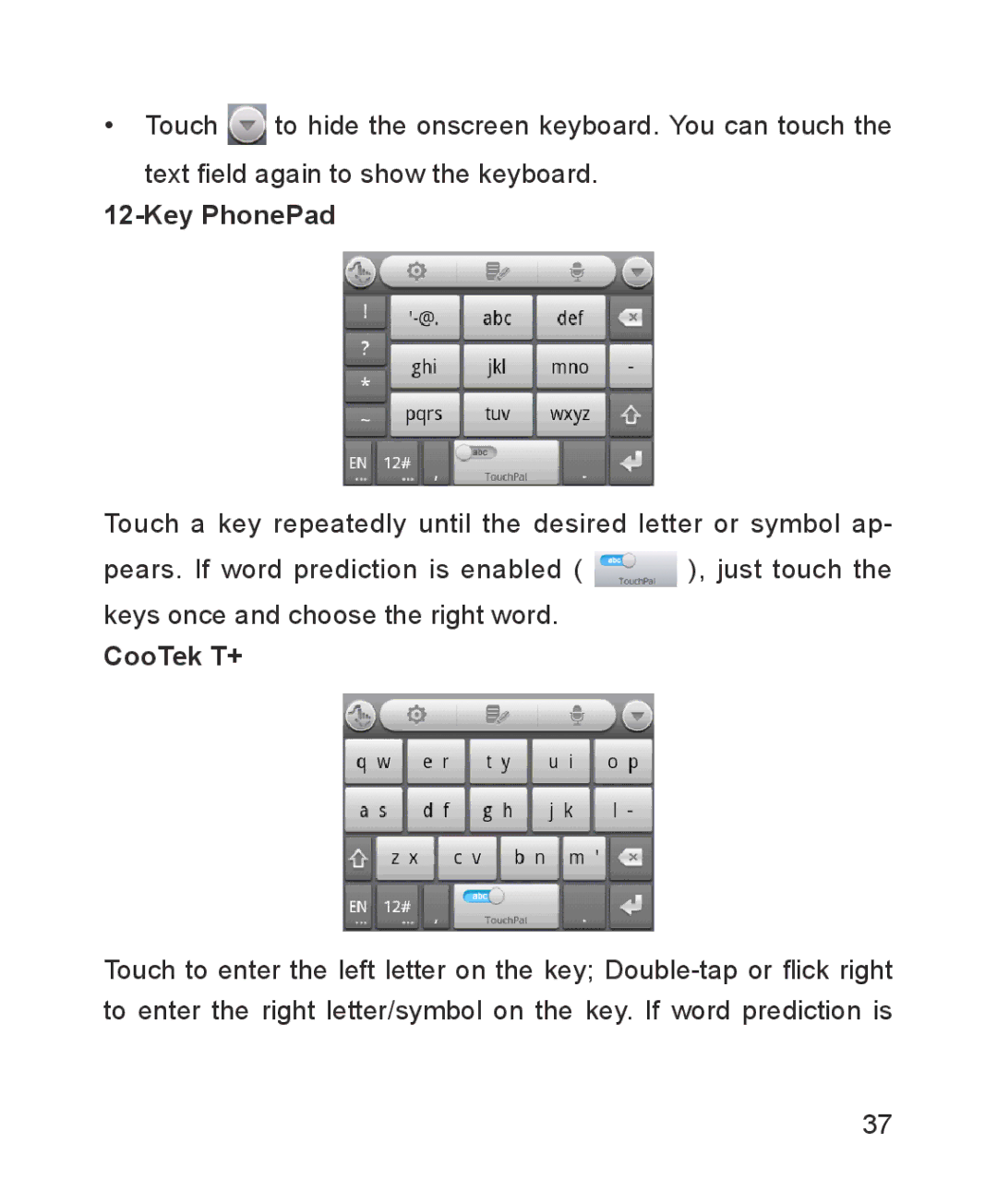 ZTE ZTE Blade III user manual Key PhonePad, CooTek T+ 