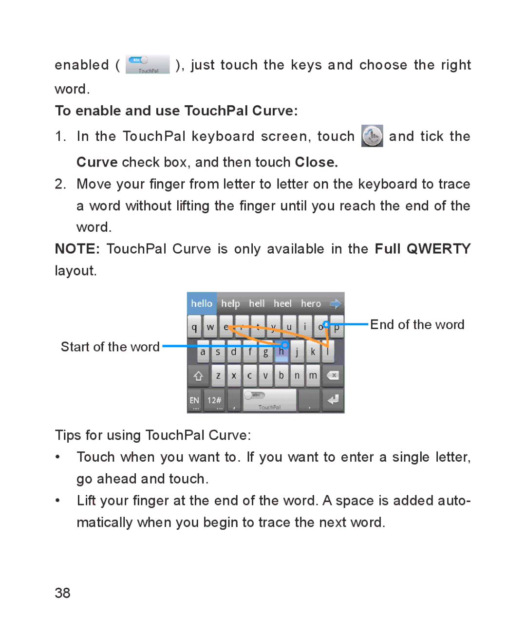 ZTE ZTE Blade III user manual To enable and use TouchPal Curve 