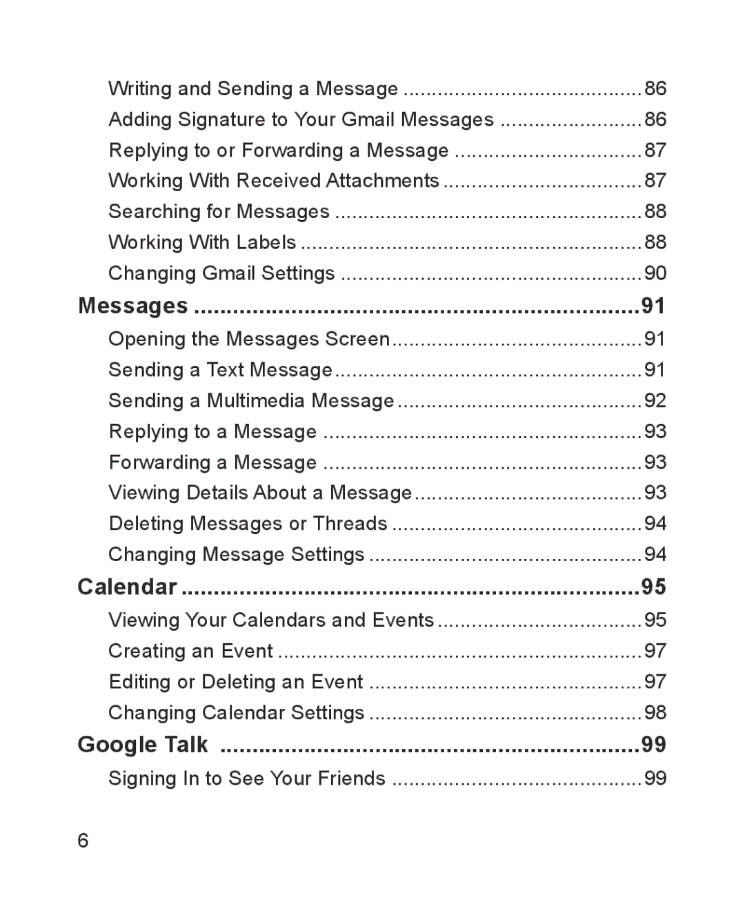 ZTE ZTE Blade III user manual Messages, Calendar, Google Talk 