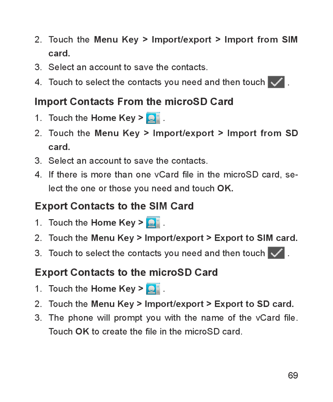 ZTE ZTE Blade III user manual Import Contacts From the microSD Card, Export Contacts to the SIM Card 