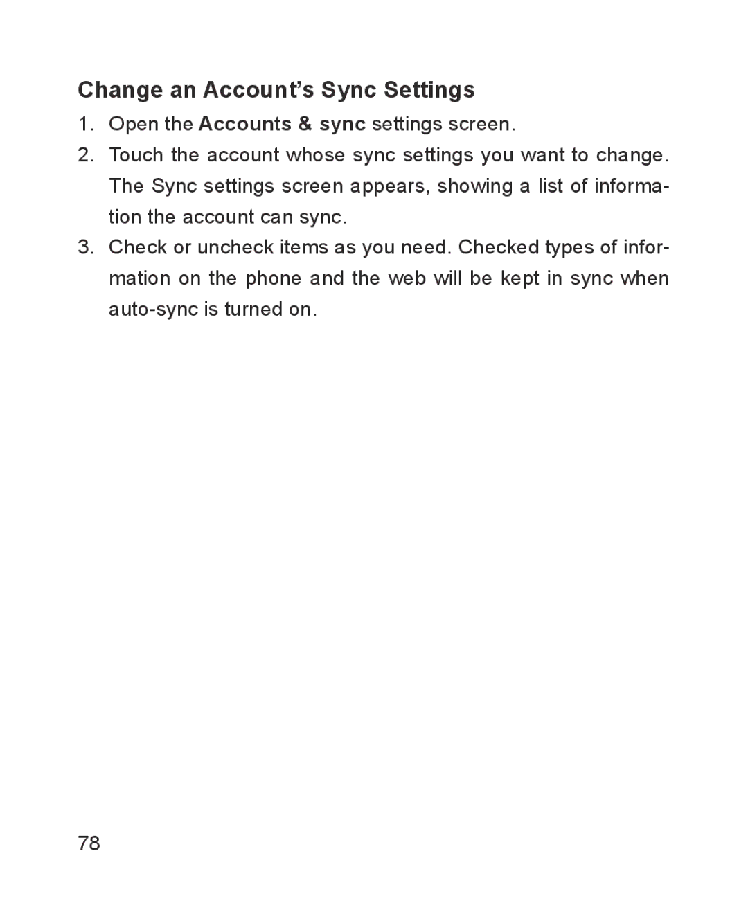 ZTE ZTE Blade III user manual Change an Account’s Sync Settings 