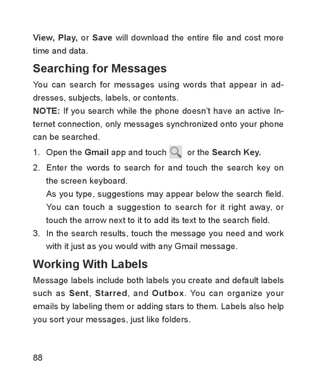 ZTE ZTE Blade III user manual Searching for Messages, Working With Labels 