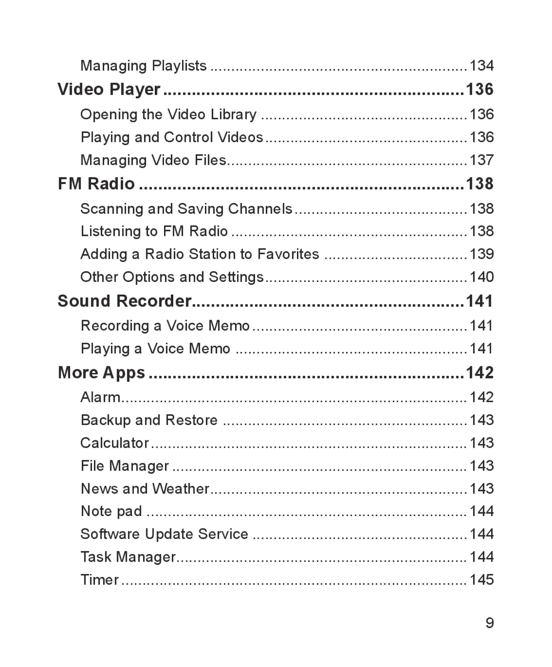 ZTE ZTE Blade III user manual Video Player 136, FM Radio 138, Sound Recorder 141, More Apps 142 