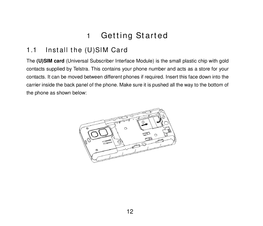 ZTE ZTE F152 user manual Getting Started, Install the Usim Card 