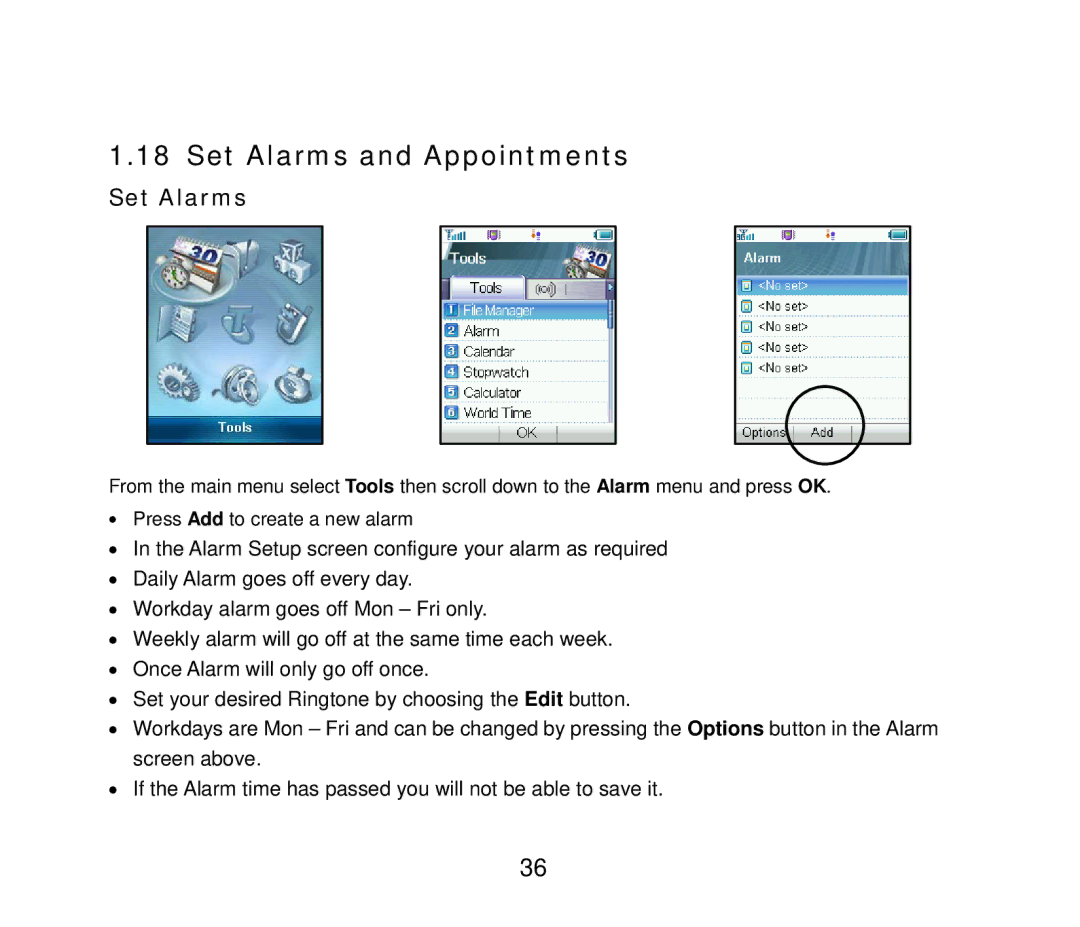 ZTE ZTE F152 user manual Set Alarms and Appointments 