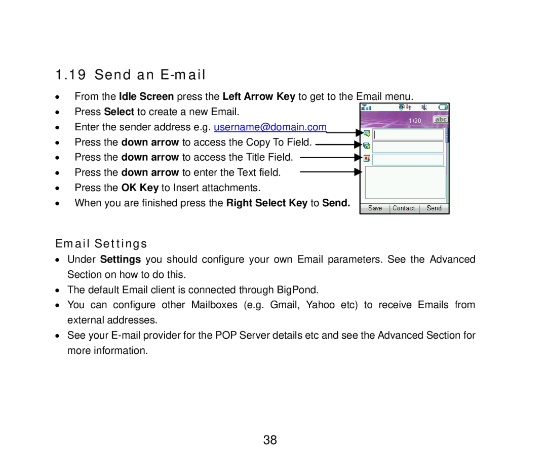 ZTE ZTE F152 user manual Send an E-mail, Email Settings 