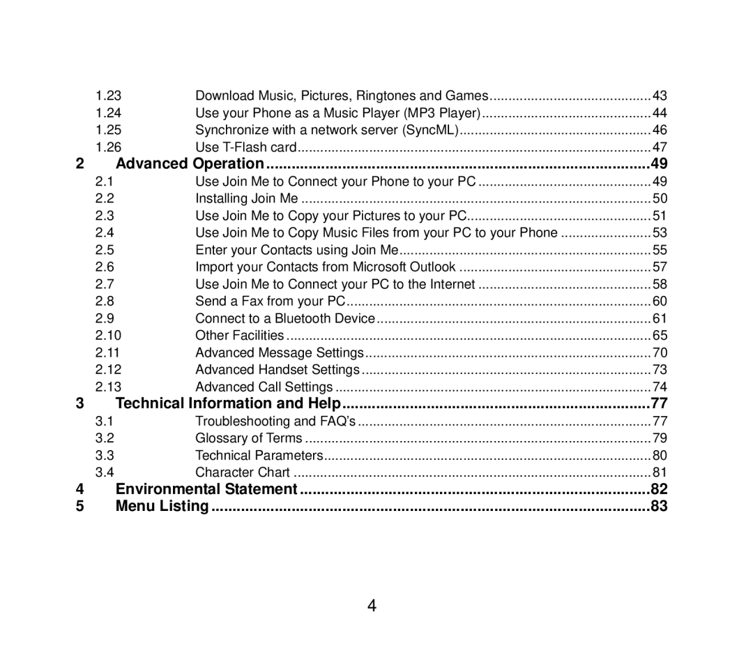 ZTE ZTE F152 user manual Technical Information and Help, Advanced Operation 