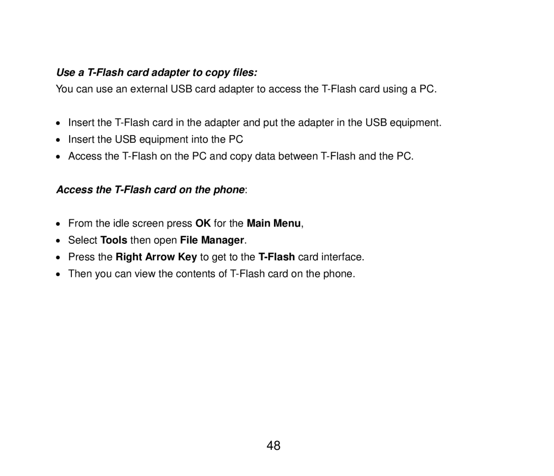 ZTE ZTE F152 user manual Use a T-Flash card adapter to copy files 