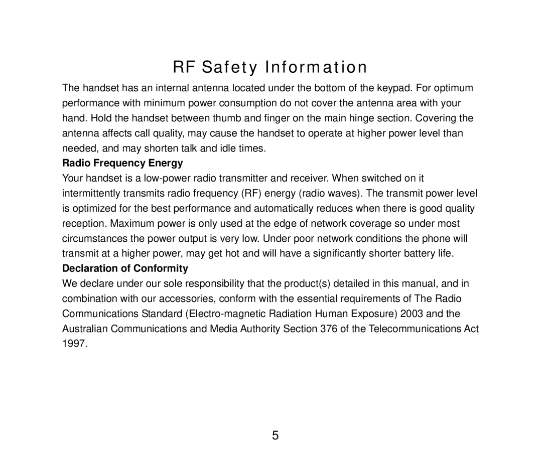 ZTE ZTE F152 user manual Radio Frequency Energy, Declaration of Conformity 