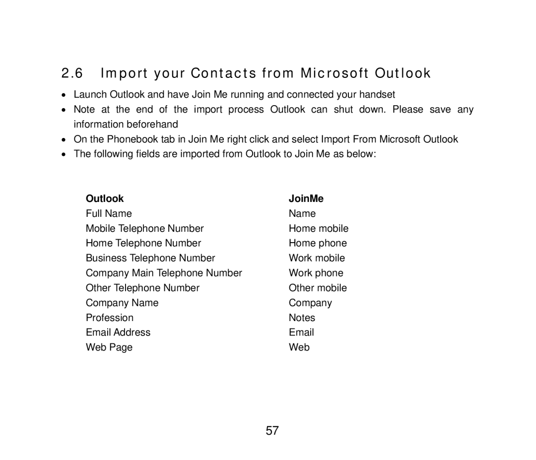 ZTE ZTE F152 user manual Import your Contacts from Microsoft Outlook, Outlook JoinMe 