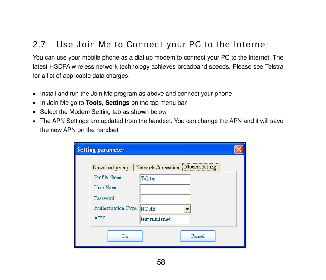 ZTE ZTE F152 user manual Use Join Me to Connect your PC to the Internet 