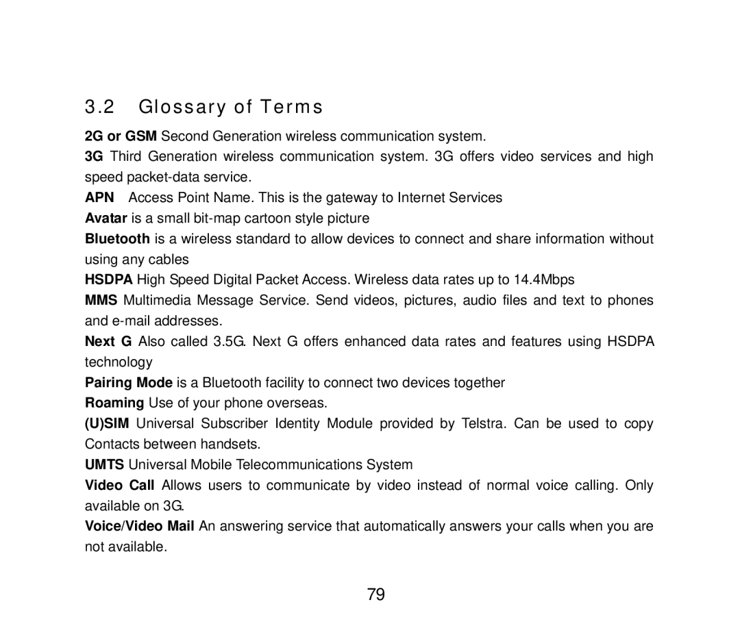 ZTE ZTE F152 user manual Glossary of Terms 