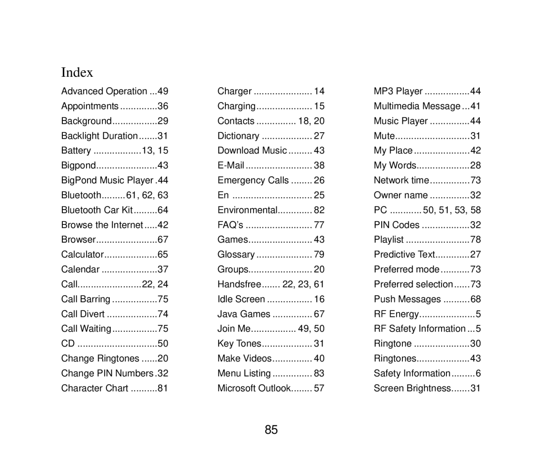 ZTE ZTE F152 user manual Index 