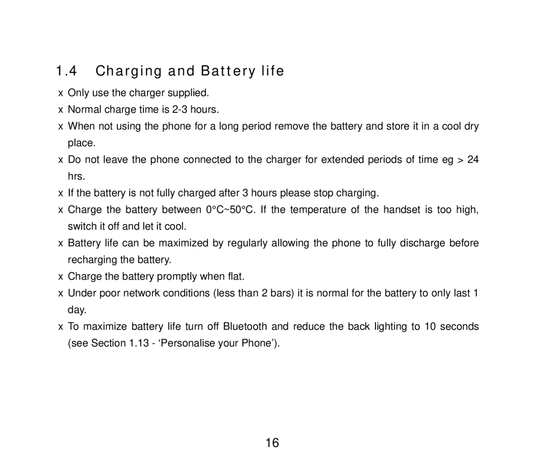 ZTE ZTE F852, HSDPA Multi band 3G Mobile Phone user manual Charging and Battery life 