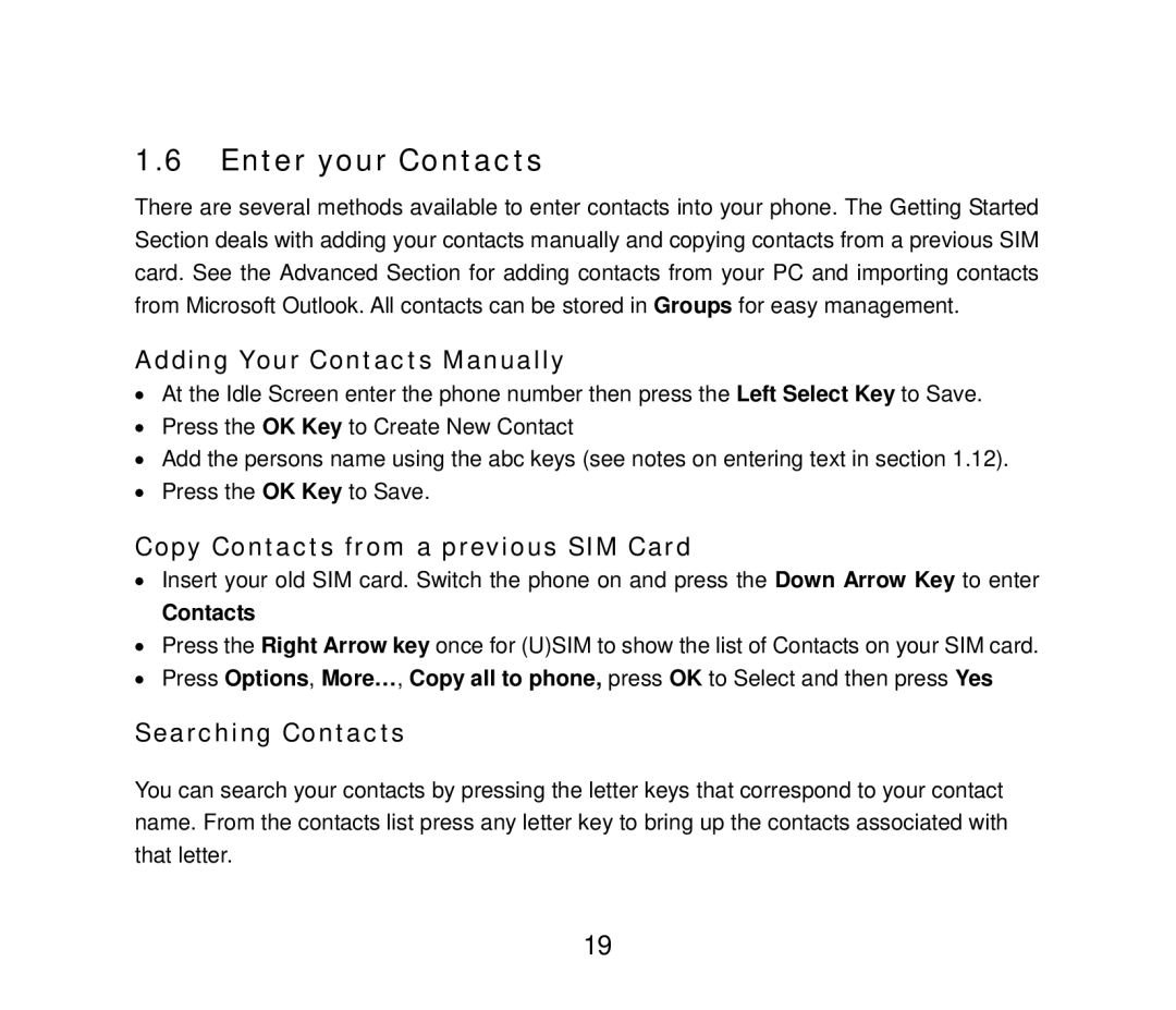 ZTE HSDPA Multi band 3G Mobile Phone, ZTE F852 Enter your Contacts, Adding Your Contacts Manually, Searching Contacts 